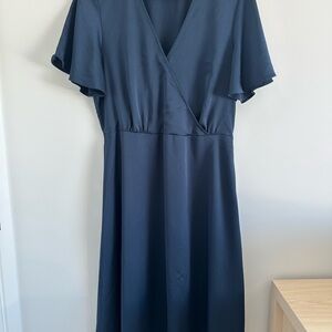 H&M Navy Midi Dress with Flowy Sleeves